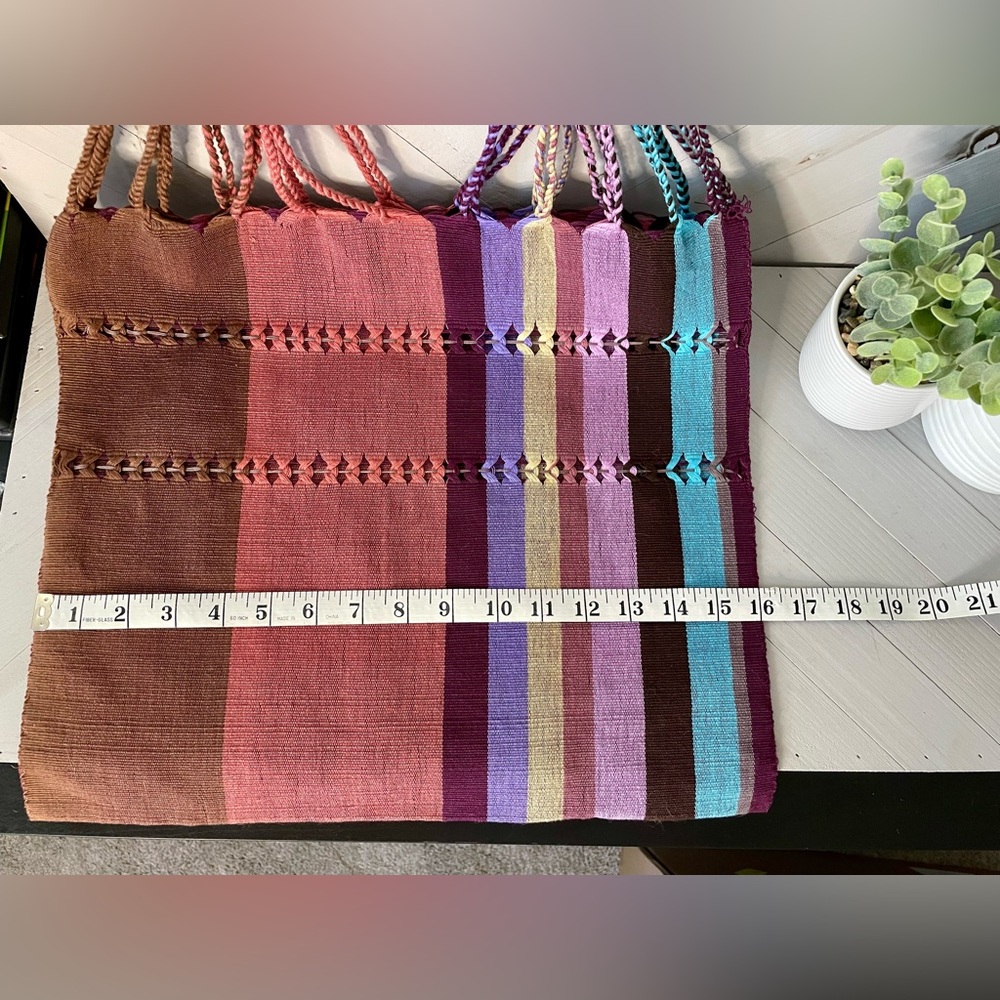 ARTISAN : Handwoven Mexican Tote Bag Boho Colorblock Market Beach Bag NWOT - Picture 9 of 9